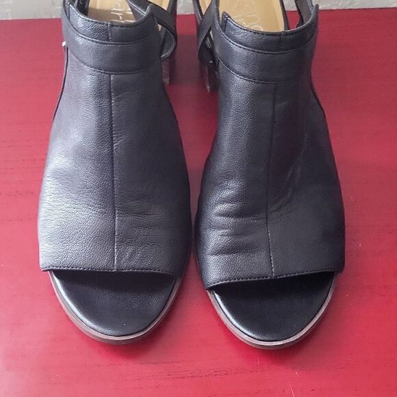 Franco Sarto Open Toe Mandi Block Heels Black Leather Shoes Women's 9.5 M - Picture 15 of 16